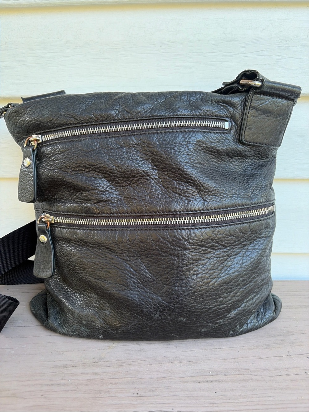 Margot Genuine Leather Black Crossbody Bag Multi Pocket Adjustable Strap